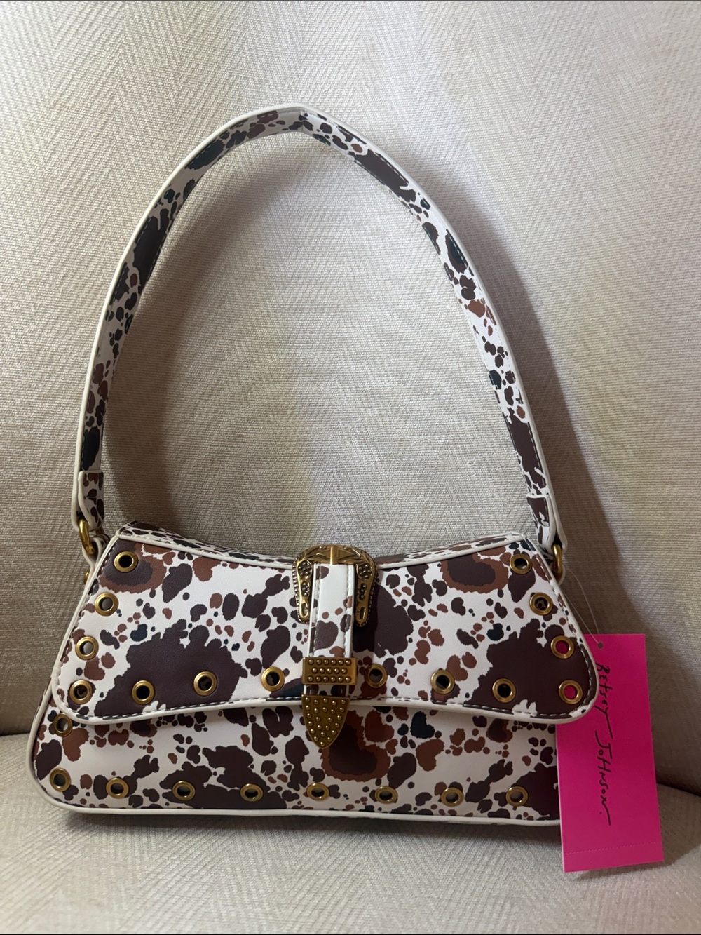 Betsey Johnson Brown and White Spotted Shoulder Bag